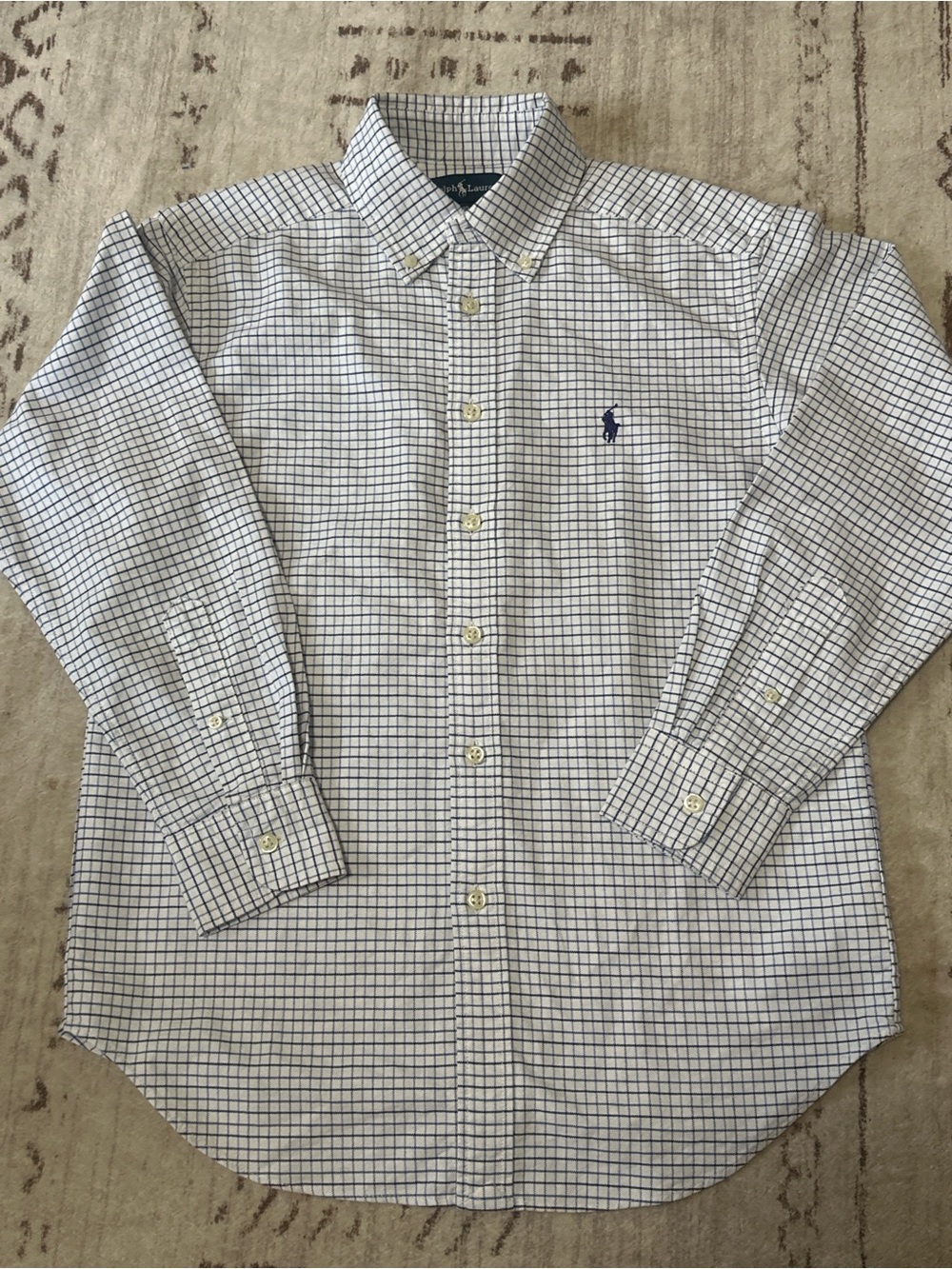 Classic Boys Ralph Lauren Button-Down Check Shirt - White with Navy Grid